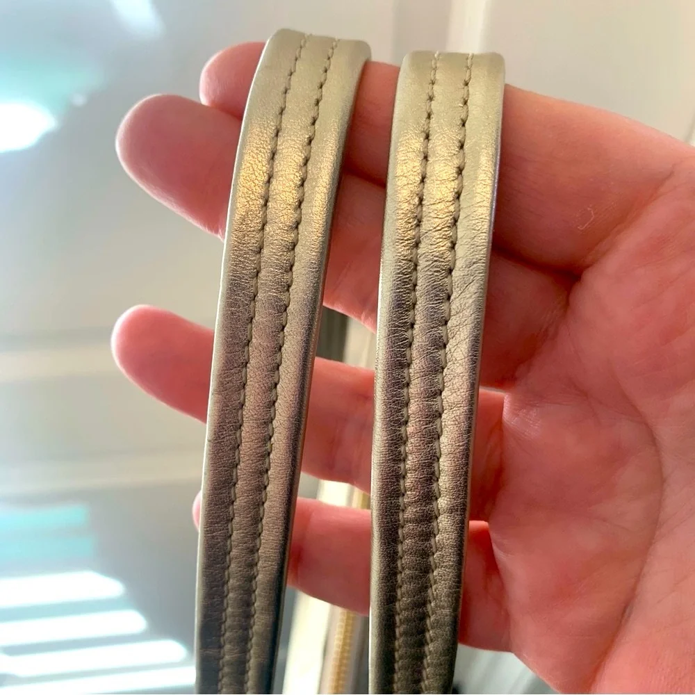 COACH Laura Leather Signature Print Tote Shoulder Bag Metallic Gold - Picture 9 of 16